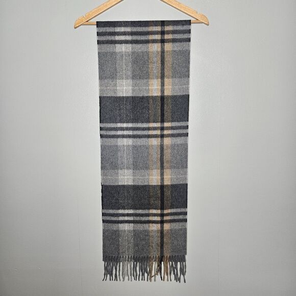 HICKEY FREEMAN 100% Cashmere Scarf Plaid Fringed 65 x 12 Soft Classic Luxury - Picture 5 of 7